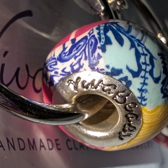 Viva Beads Blue & Yellow Ceramic Bead Hoop Earrings 5130 - Picture 3 of 6